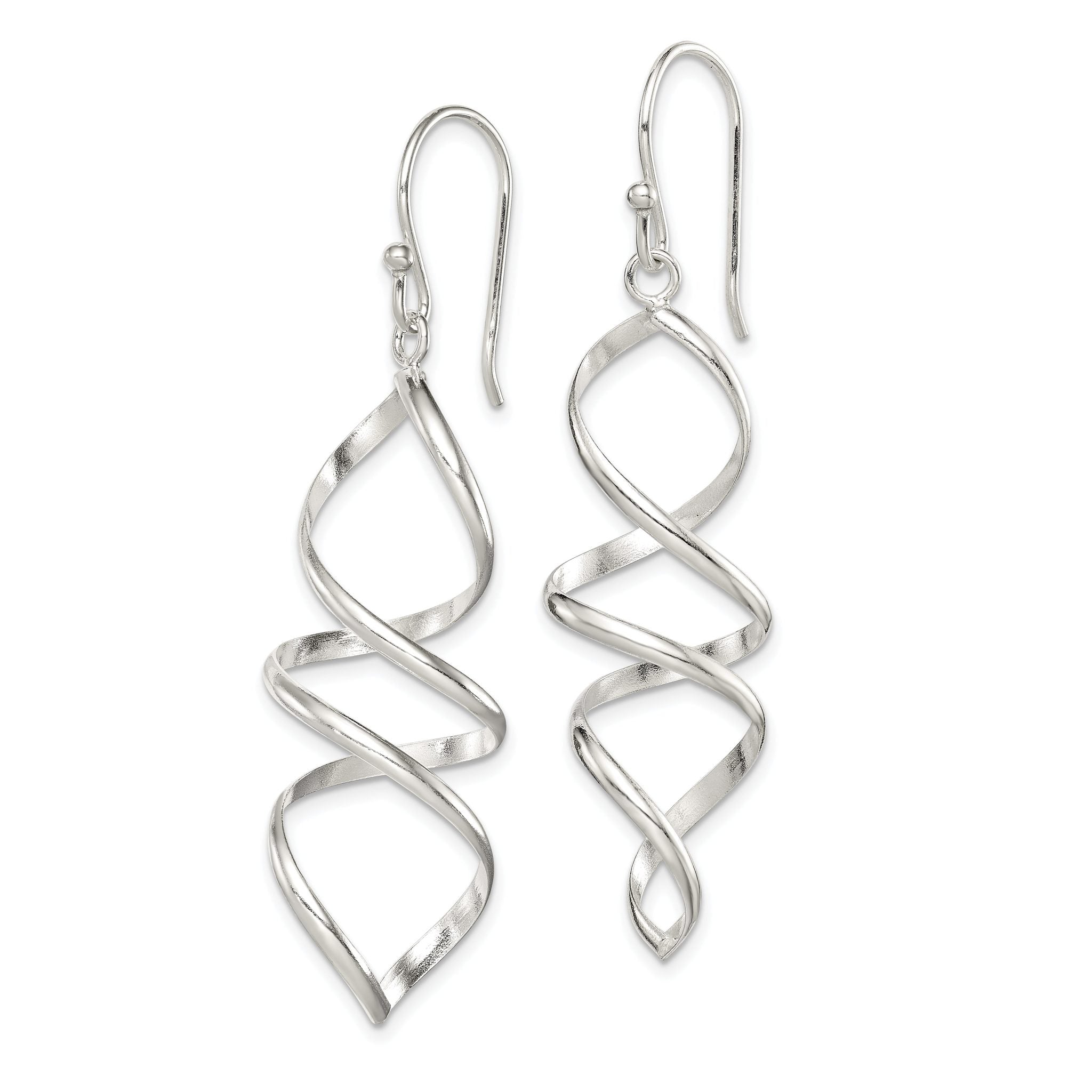 Sterling Silver Polished Corkscrew Twisted Dangle Earrings Secondary image
