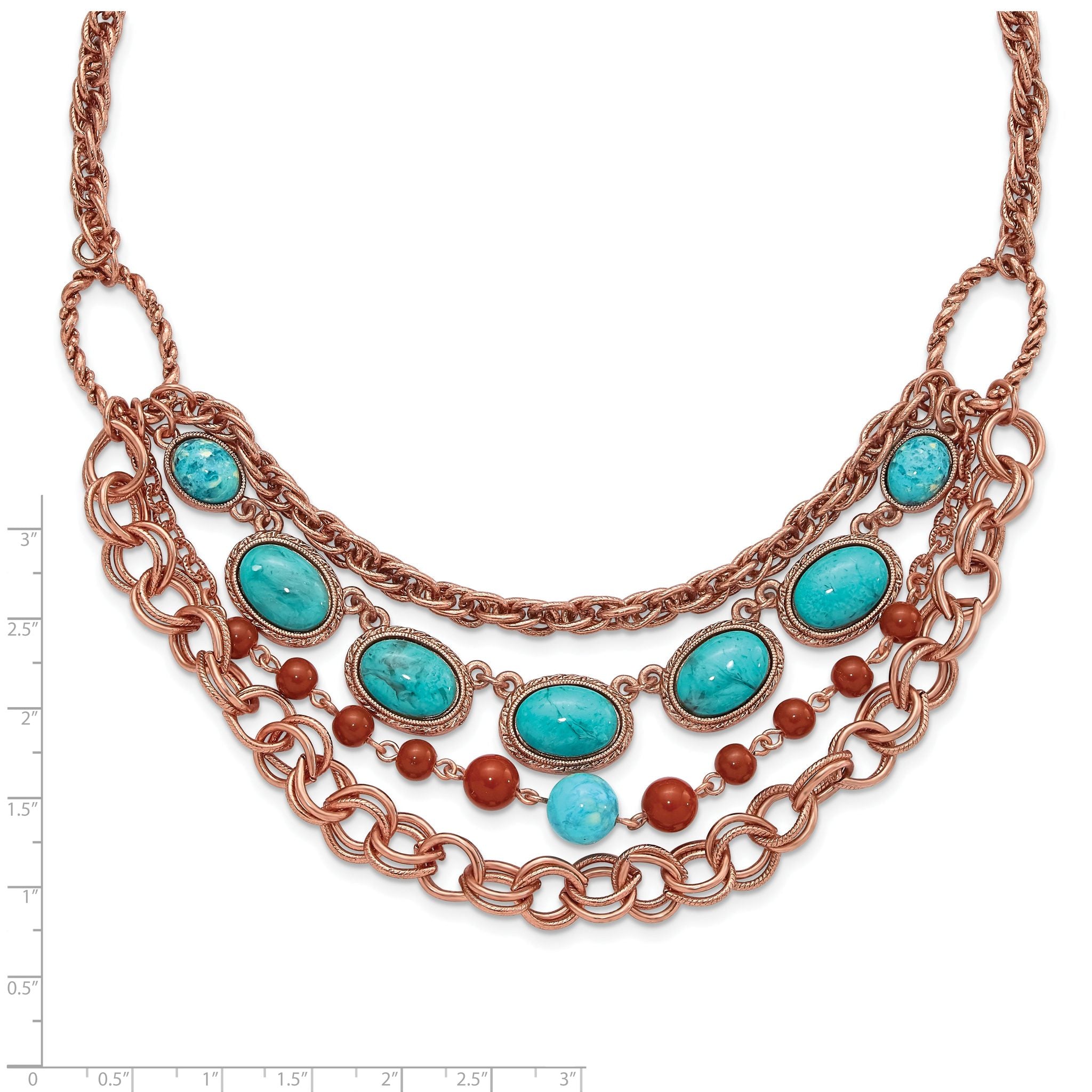 1928 Jewelry Copper-tone Textured Link Aqua and Brown Acrylic Beads Graduated Four Row 16 inch Necklace with 3 inch extension Secondary image