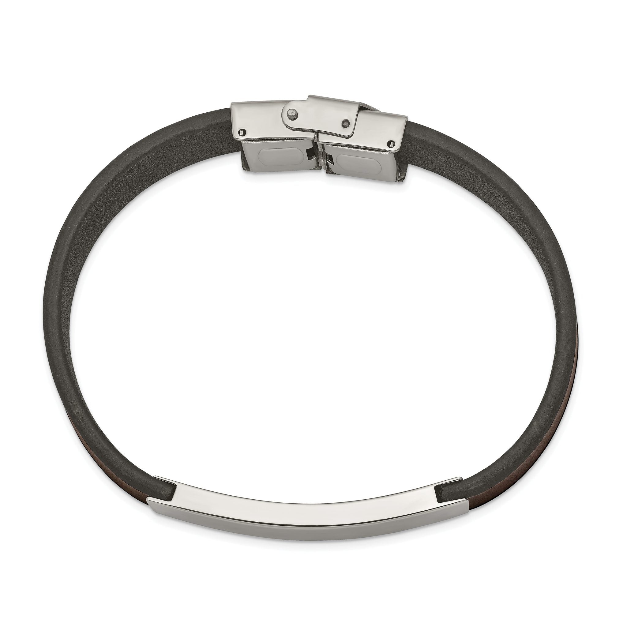 Stainless Steel Polished Brown Leather ID Bracelet for Men Secondary image