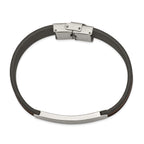 Stainless Steel Polished Brown Leather ID Bracelet for Men