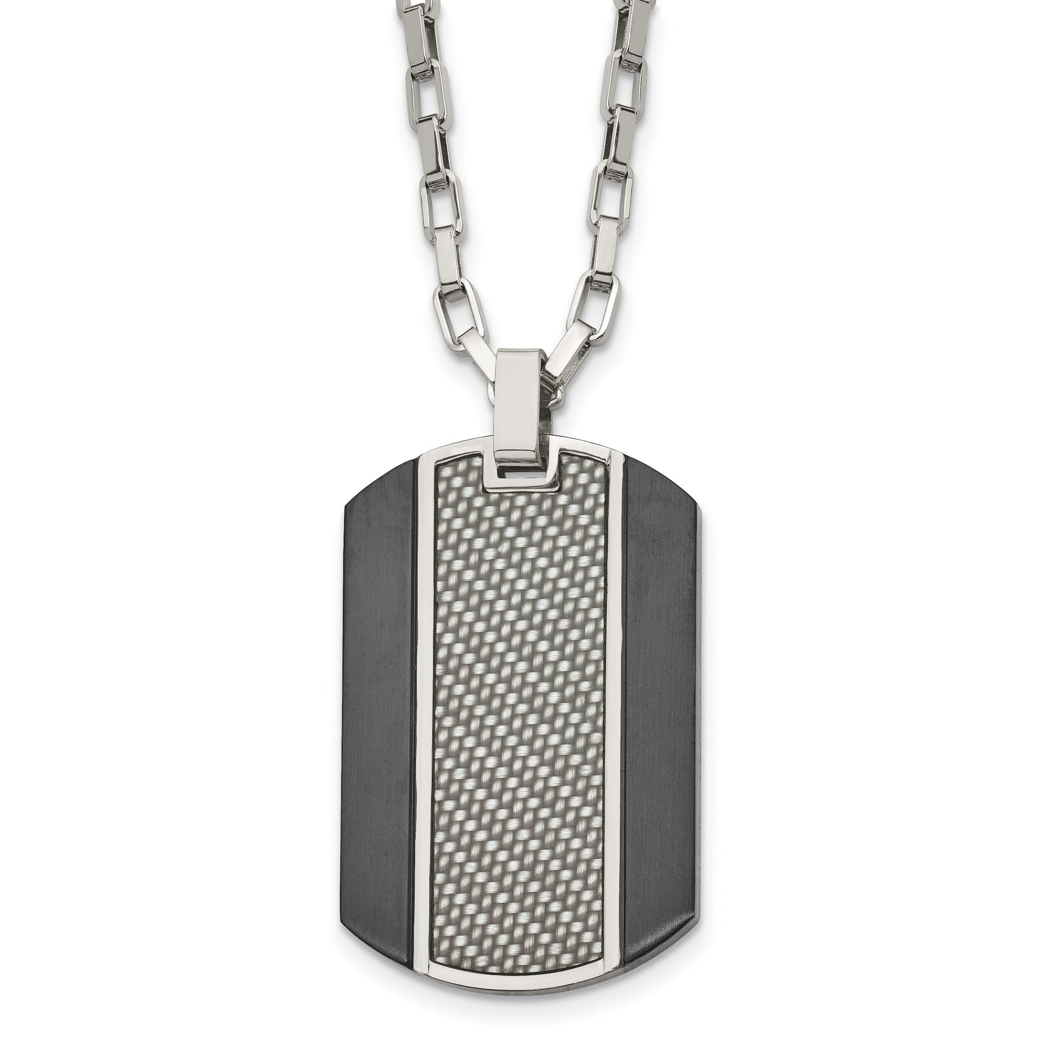 Stainless Steel Brushed & Polished Black IP Grey CarbonFiber Inlay Necklace Main image