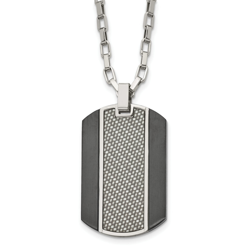 Stainless Steel Brushed & Polished Black IP Grey CarbonFiber Inlay Necklace