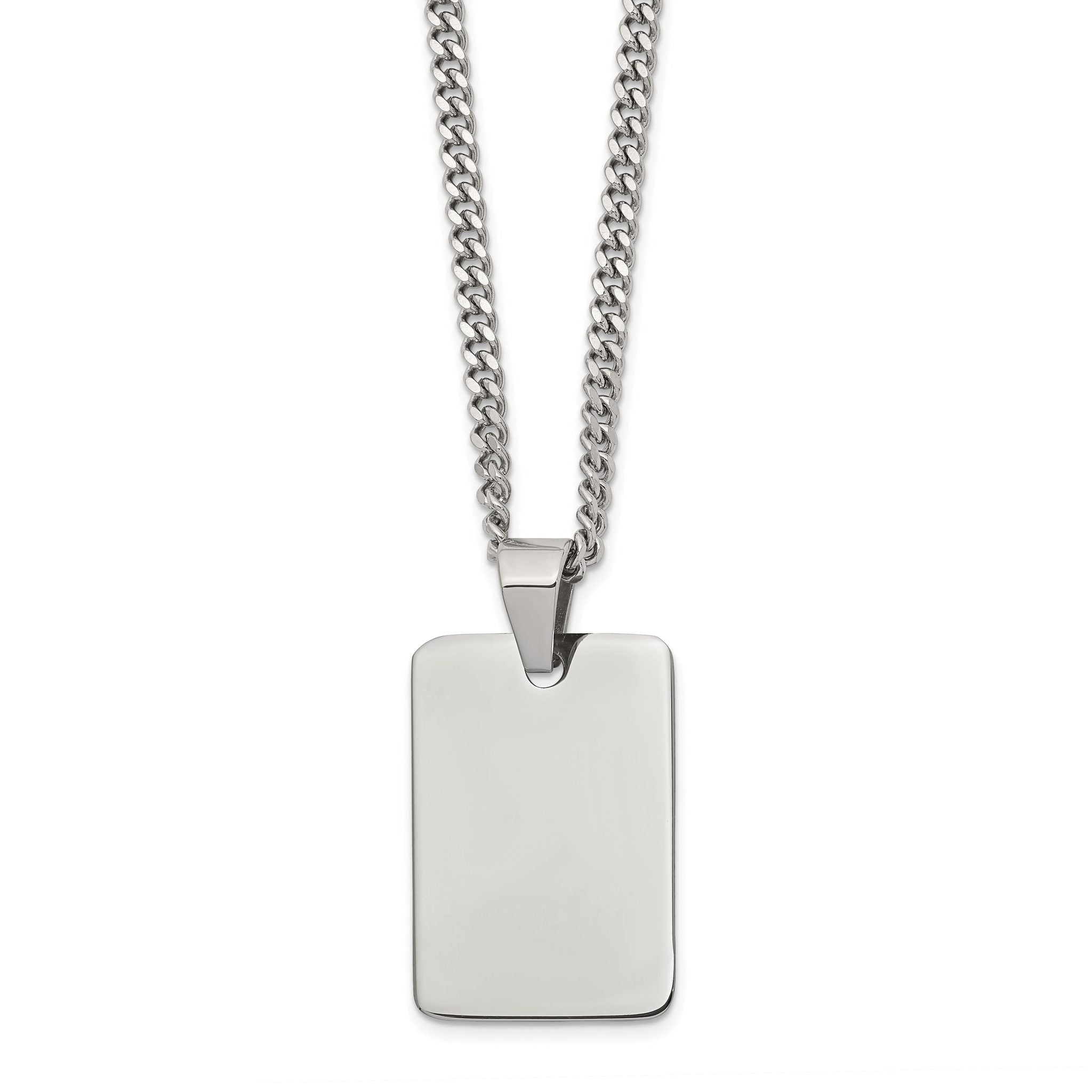 Chisel Stainless Steel Polished Rectangle Dog Tag on a 24 inch Curb Chain Necklace Main image