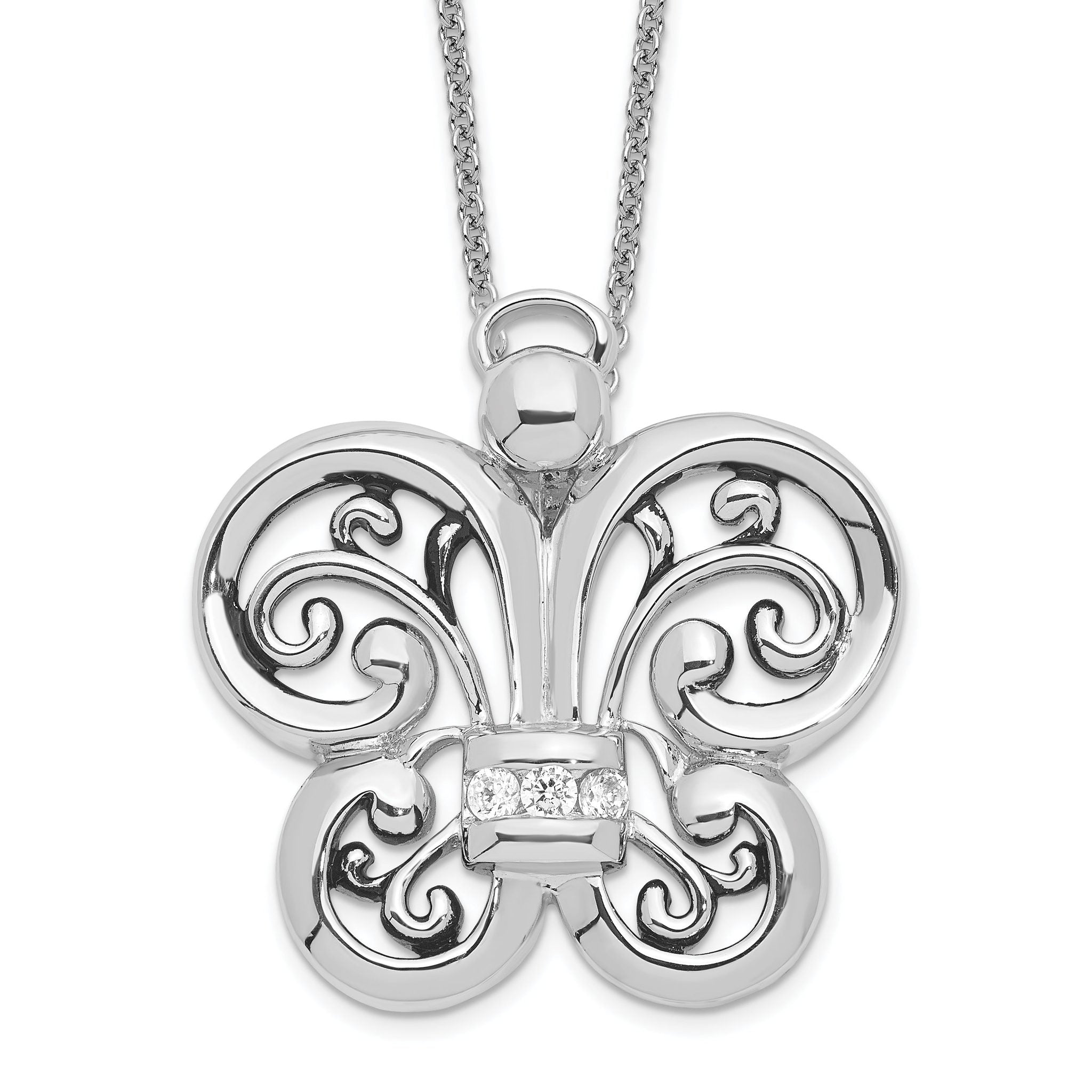 Sentimental Expressions Sterling Silver Rhodium-plated Antiqued CZ Angel of Courage 18in Necklace Main image