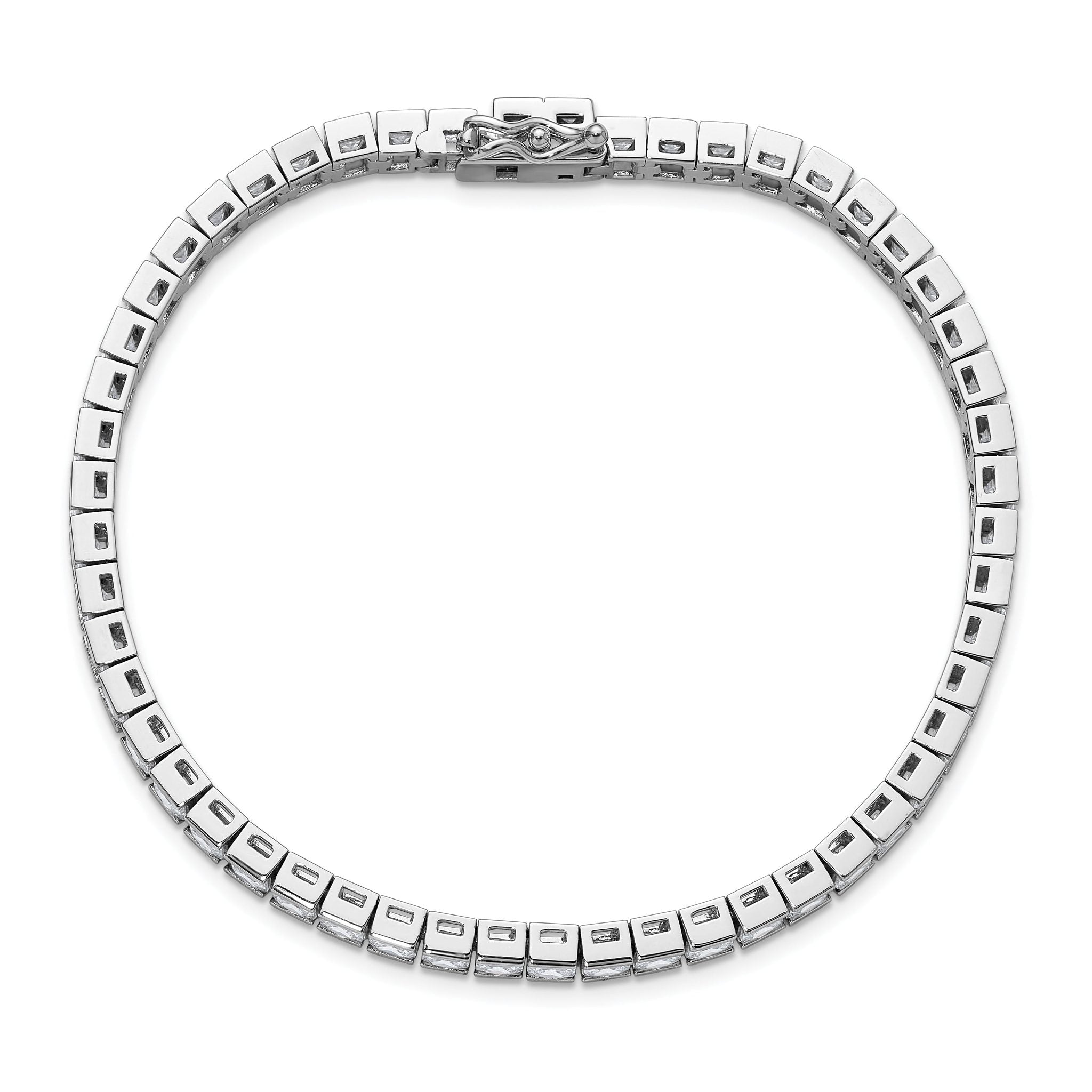 Sterling Shimmer Sterling Silver Rhodium-plated Square 3.5mm x 3.5mm CZ 54 Stone 8 inch Bracelet