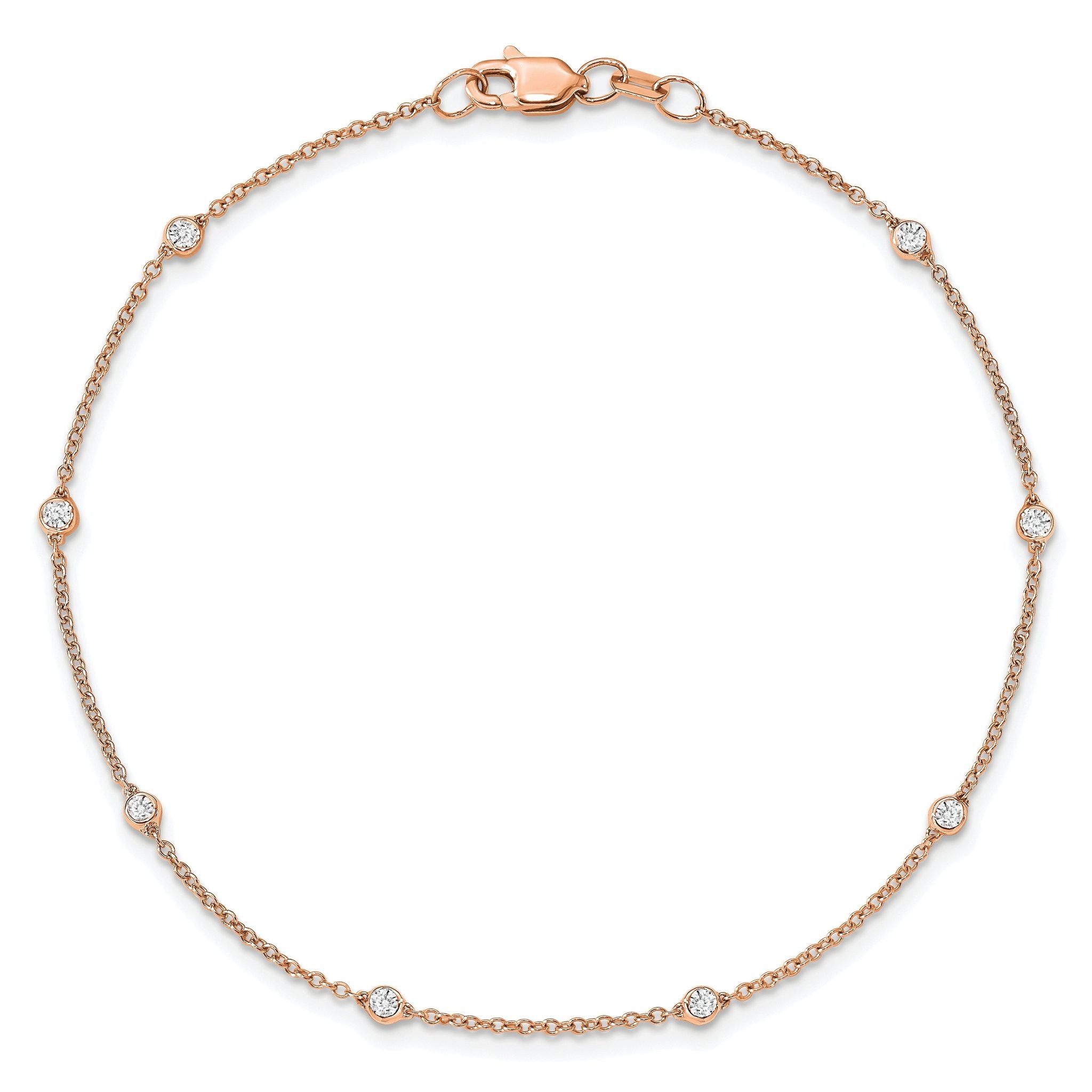 True Origin 14k Rose Gold 1/6 carat Lab Grown Diamond VS+ F+ Eight Station 8 inch Bracelet