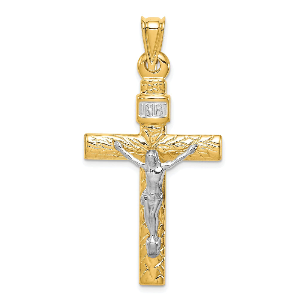 14K Two-Tone Gold Crucifix Pendant with Rhodium Polished Finish