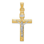 14K Two-Tone Gold Crucifix Pendant with Rhodium Polished Finish