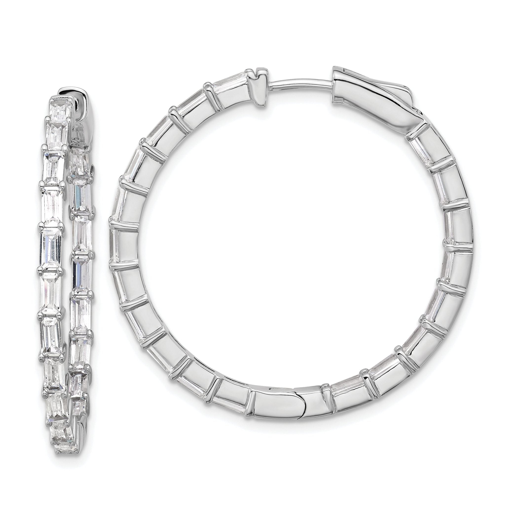 Sterling Shimmer Sterling Silver Rhodium-plated 4mm x 2mm CZ 38 Stone In and Out Hinged Hoop Earrings Main image