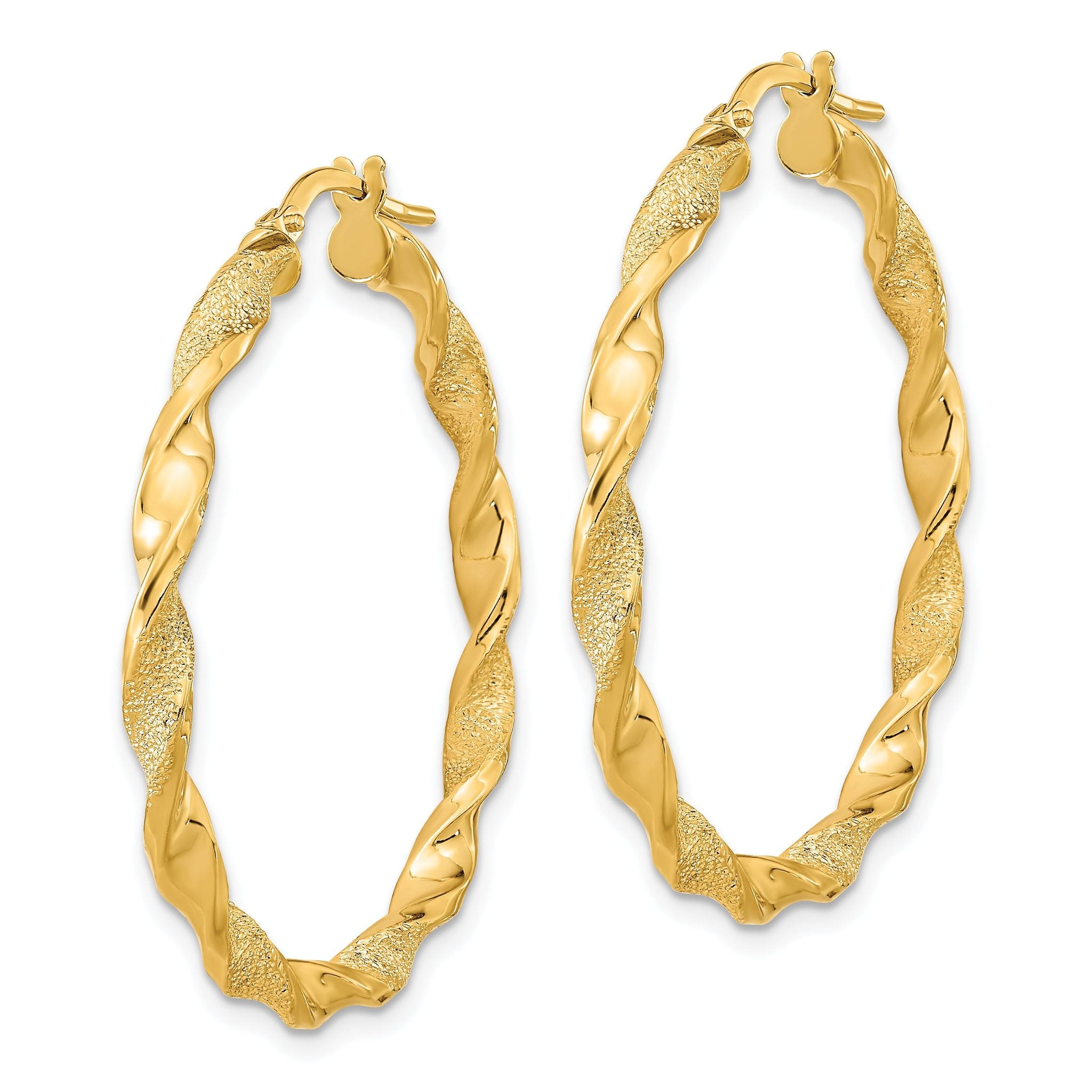 14K Polished and Textured Twisted Hoop Earrings Secondary image
