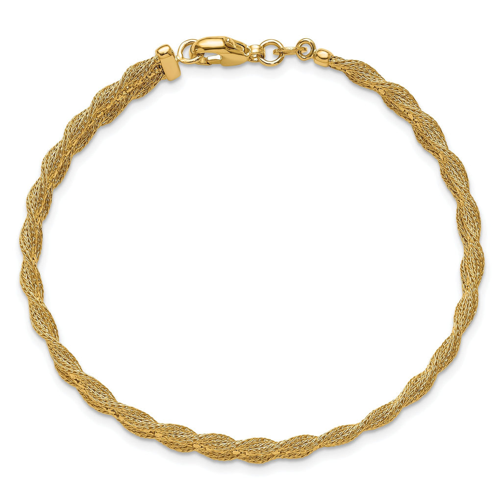 14K Polished/Textured and Diamond-cut Bracelet