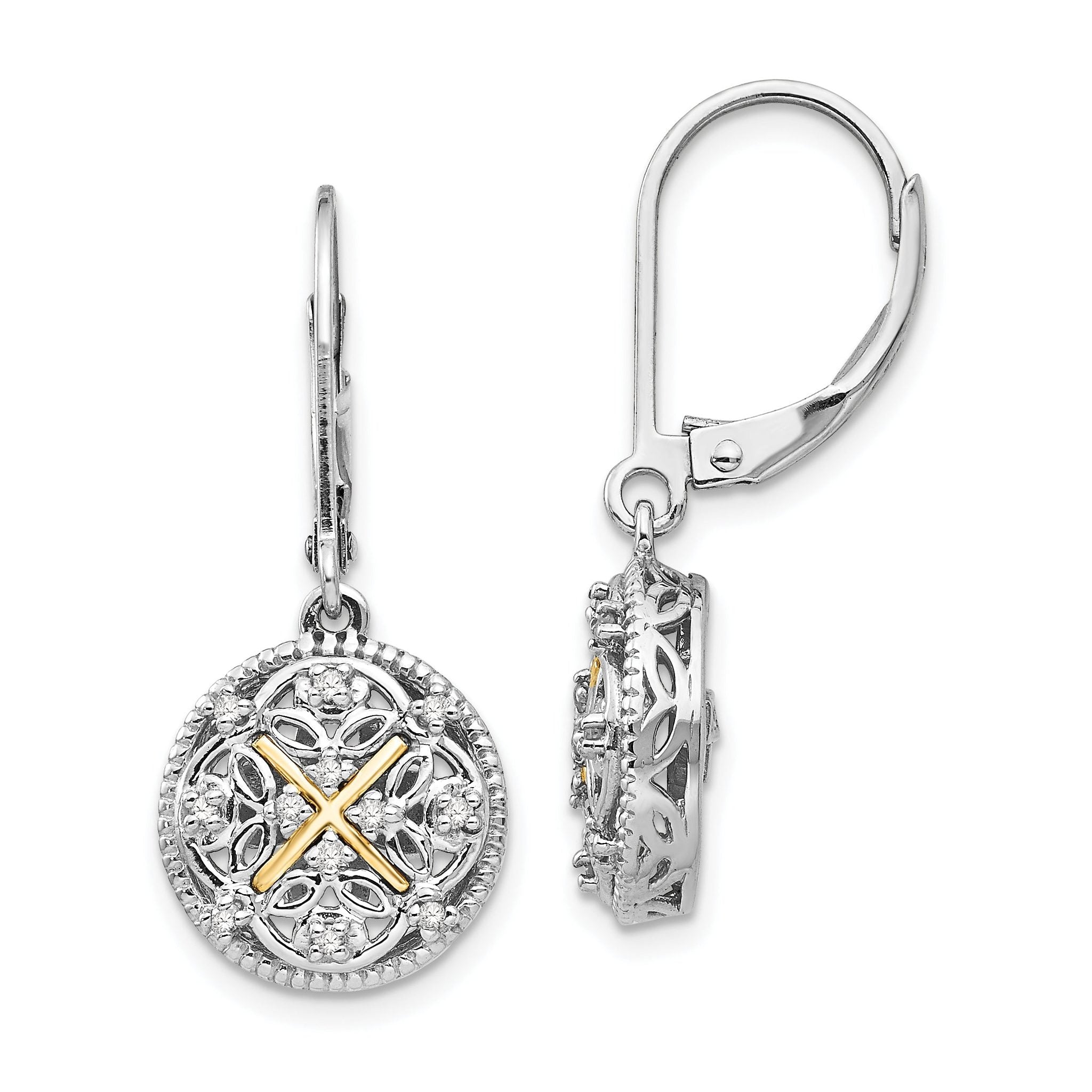 Sophia Jewelers Vintage Sterling Silver 14K Gold Diamond Dangle Earrings
