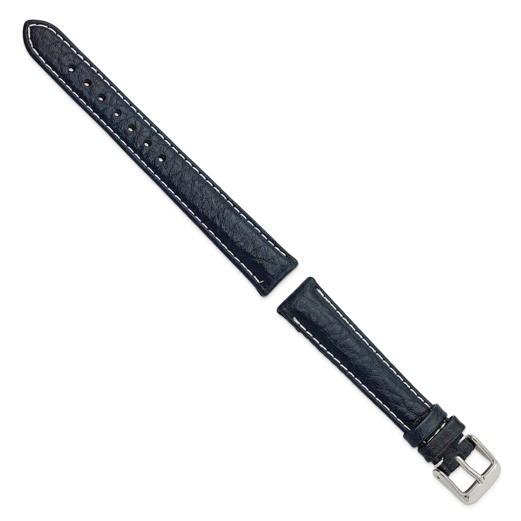 Navy Leather Sport Watch Band with White Stitching, 20mm Secondary image