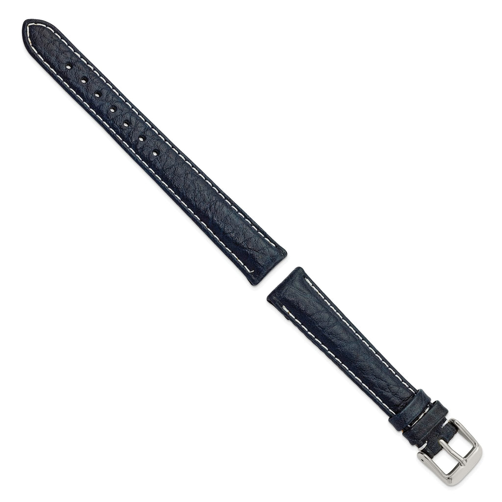 Navy Leather Sport Watch Band with White Stitching, 20mm