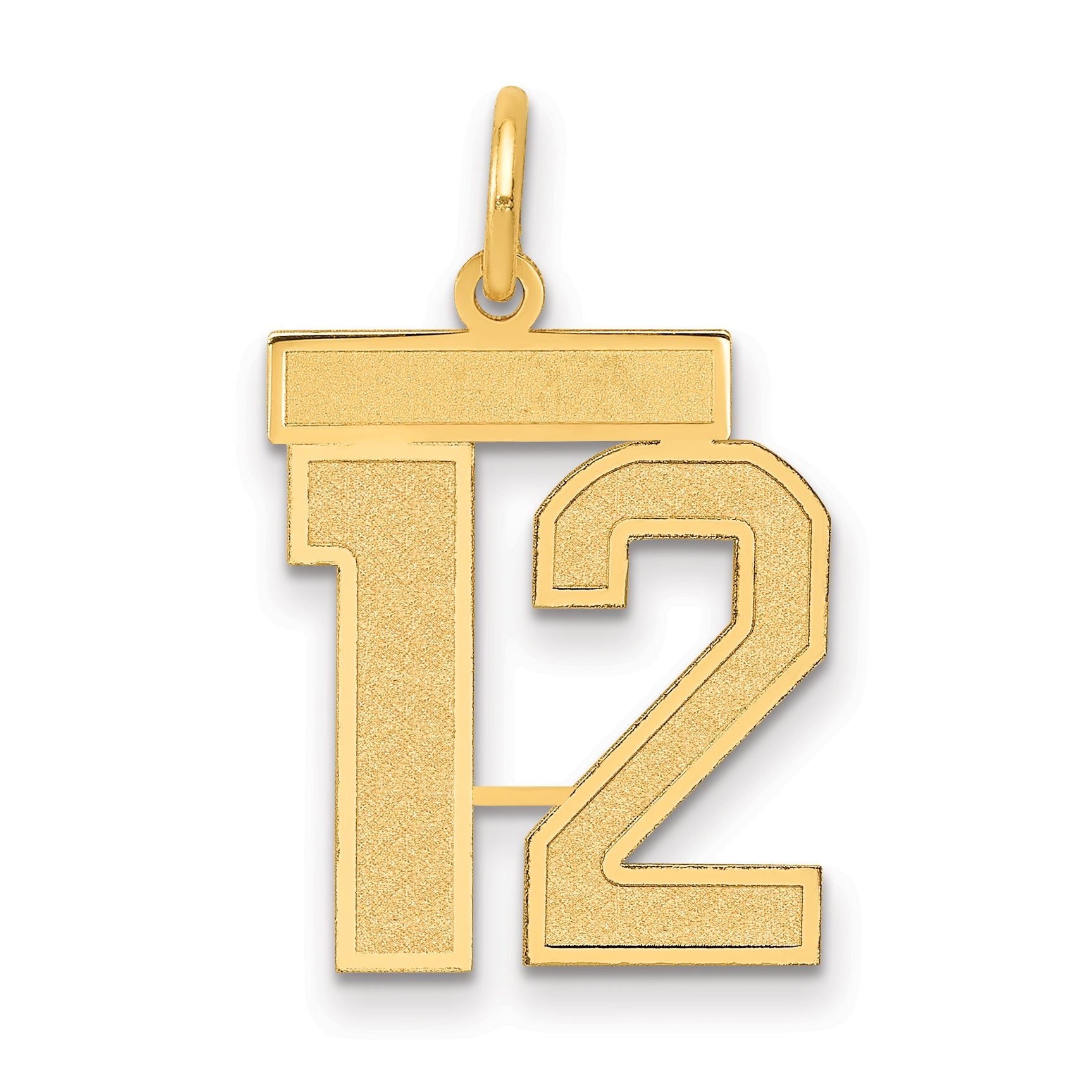 14K Gold Satin Number 12 Charm with Brushed Finish Medium