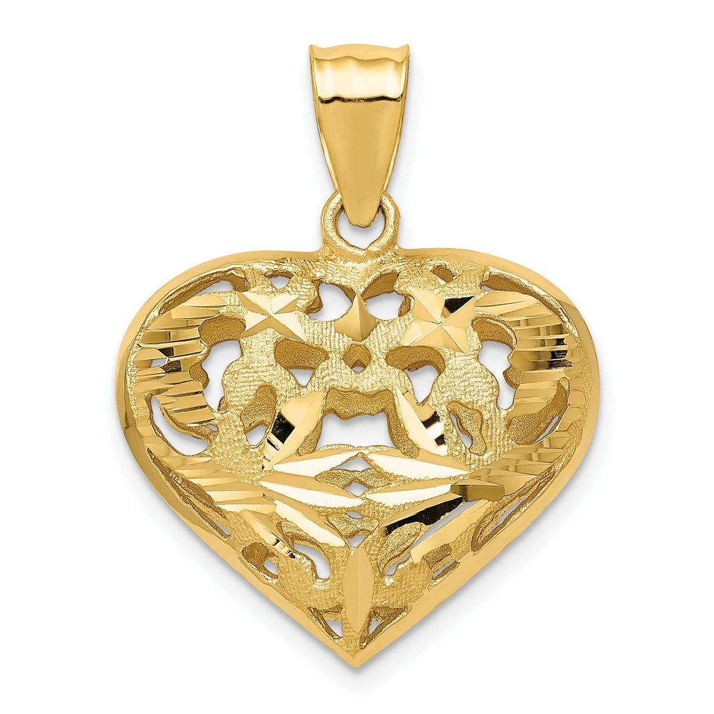 14K Gold 3D Heart Pendant with Polished Finish by Sophia Jewelers
