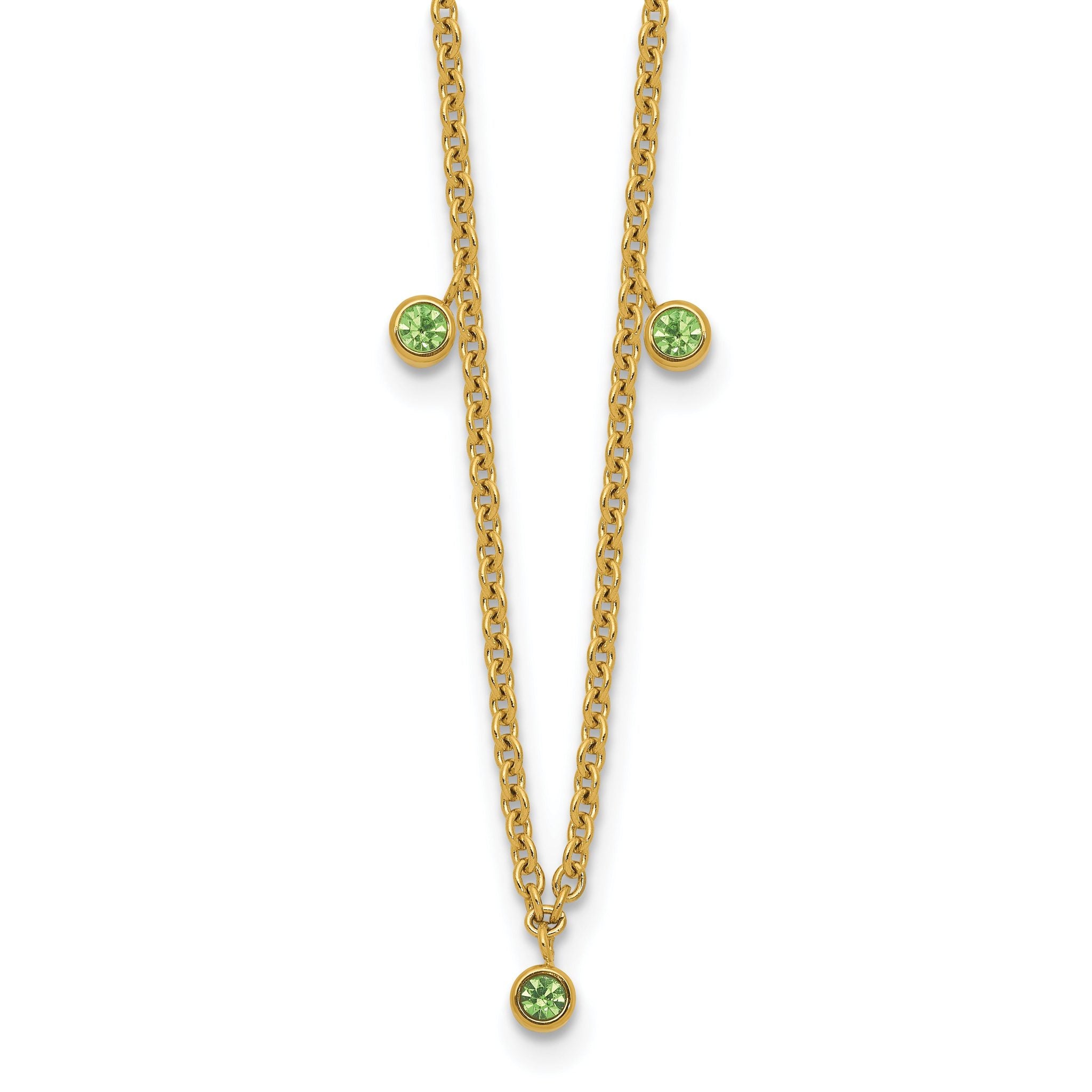 Stainless Steel Polished Yellow IP Green Crystal With 2 Inch Extention. Necklace Main image