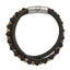 Stainless Steel Polished Multi Strand Tiger's Eye and Black Agate Beaded Black Leather Bracelet for Men