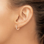 Stainless Steel Rose Gold-Tone Polished Hinged Lab-Created Crystal Huggie Hoop Earrings