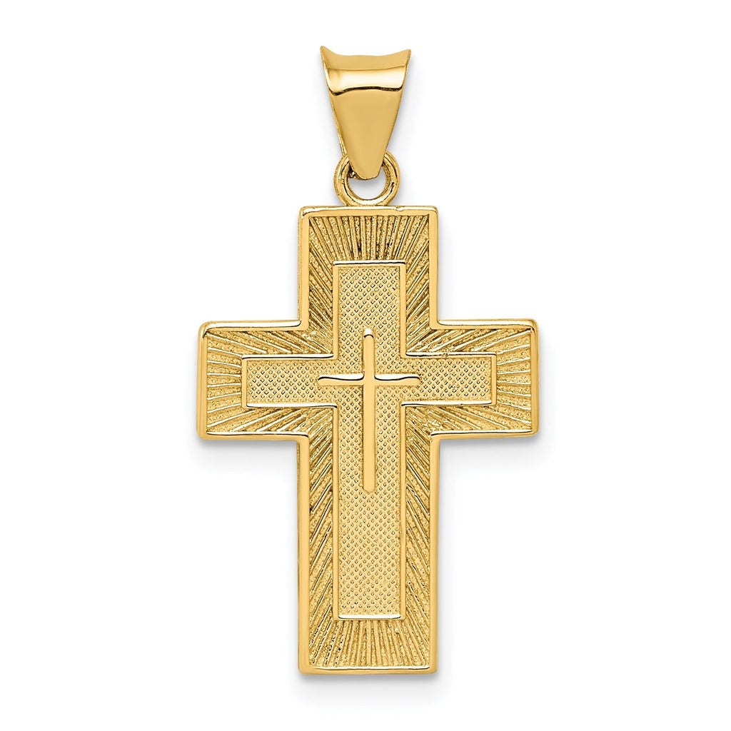 14K Gold Reversible Spanish Lord's Prayer Cross Pendant with Textured Design