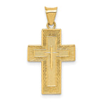 14K Gold Reversible Spanish Lord's Prayer Cross Pendant with Textured Design