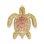 14K Two-Tone Gold Turtle Pendant Slide with Textured Rhodium Detailing