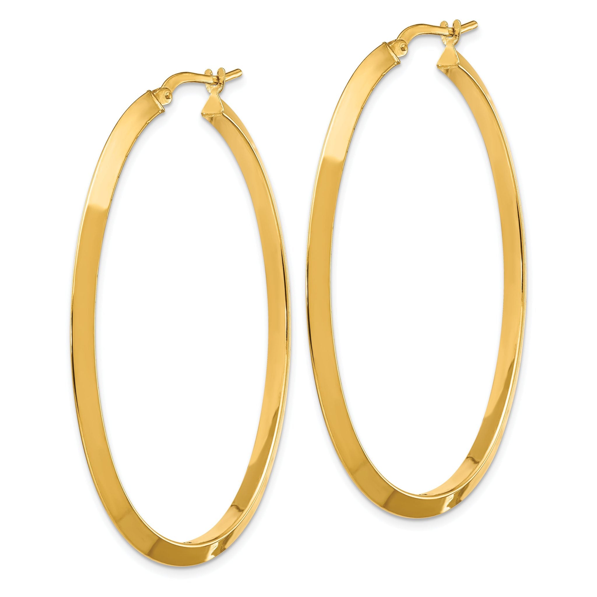 14K Large 3mm Knife Edge Oval Hoop Earrings Secondary image