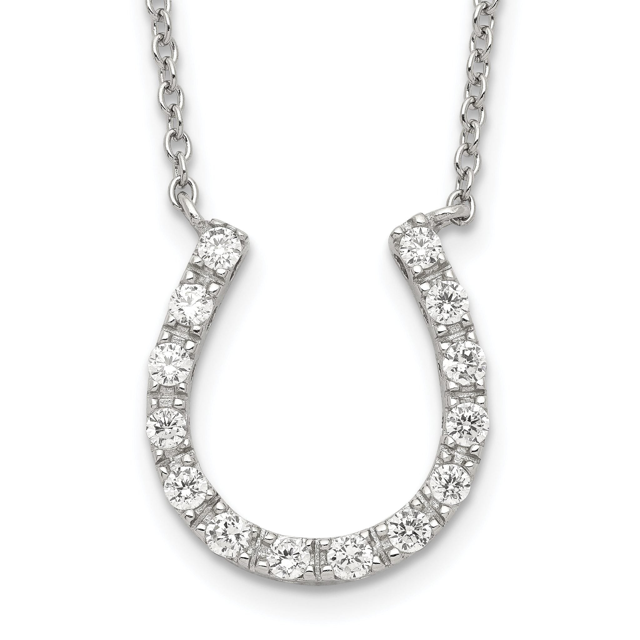 Sterling Silver Rhodium-plated CZ Horseshoe Necklace Main image