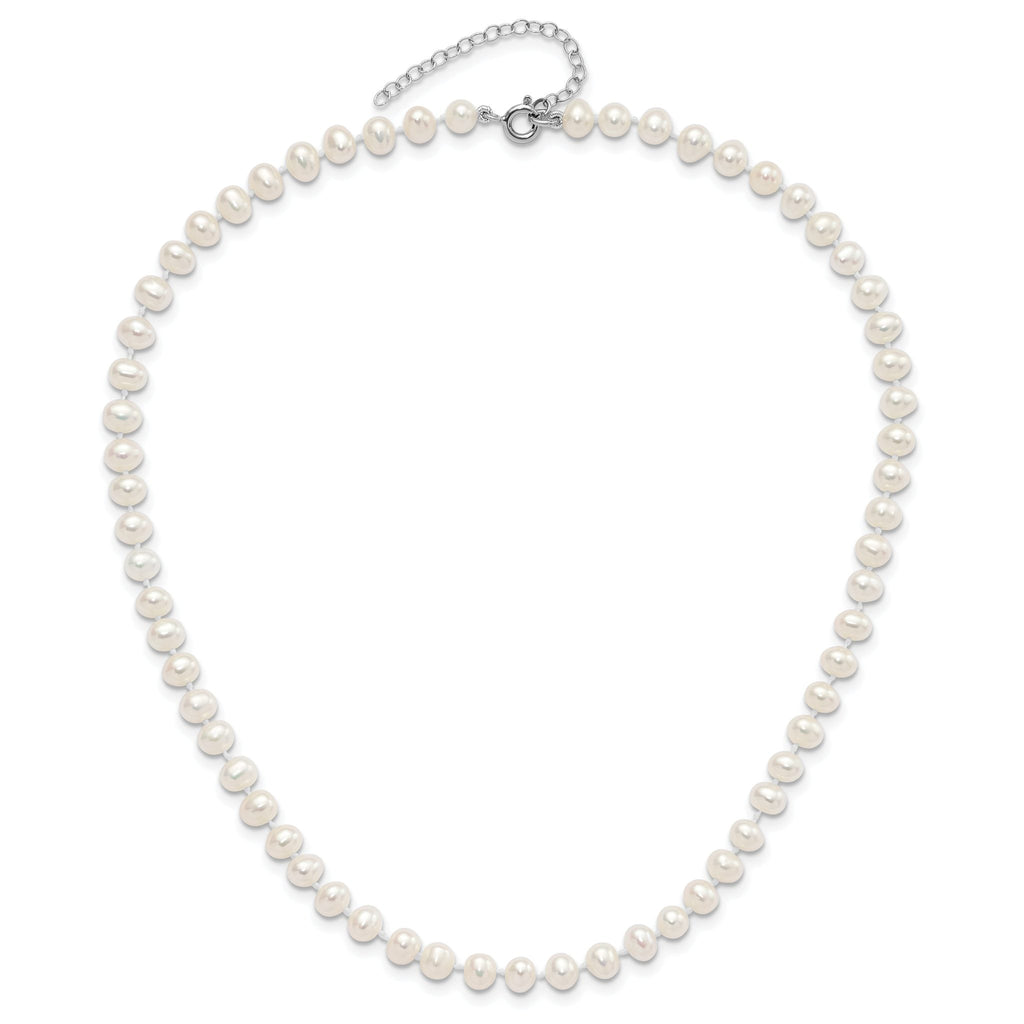 Sterling Silver Madi K Rhodium-plated 5-6mm White Semi-Round Freshwater Cultured Pearl 14 inch with 2 inch Extension Children's Necklace