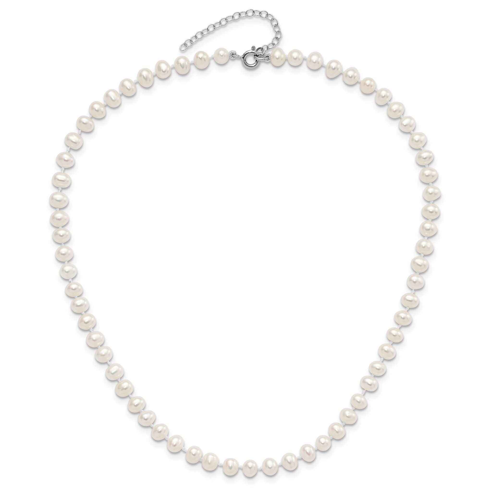 Sterling Silver Madi K Rhodium-plated 5-6mm White Semi-Round Freshwater Cultured Pearl 14 inch with 2 inch Extension Children's Necklace