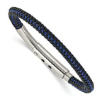 Stainless Steel Polished Blue Wire and Black Polyurethane Adjustable 7.75 to Bracelet for Men