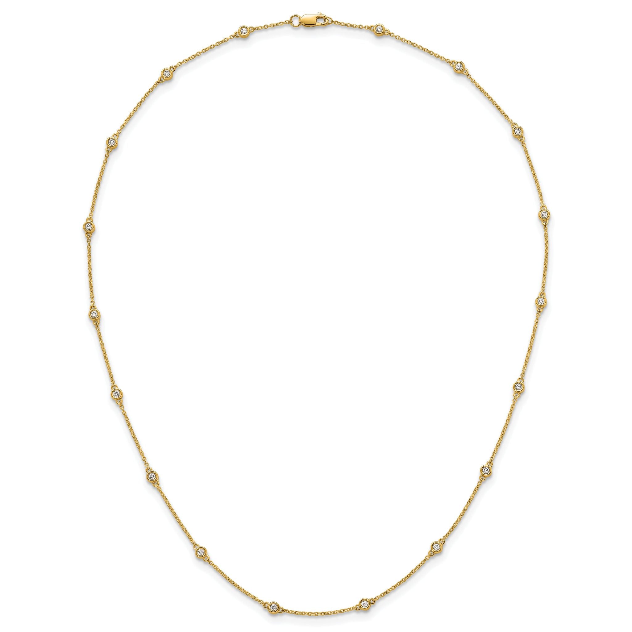 14k Complete 3/8 carat Bezel-set Diamond and Cable Chain 16-Station 16 inch Necklace
