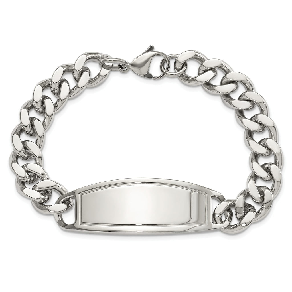Stainless Steel Polished Curb Chain ID Bracelet for Men