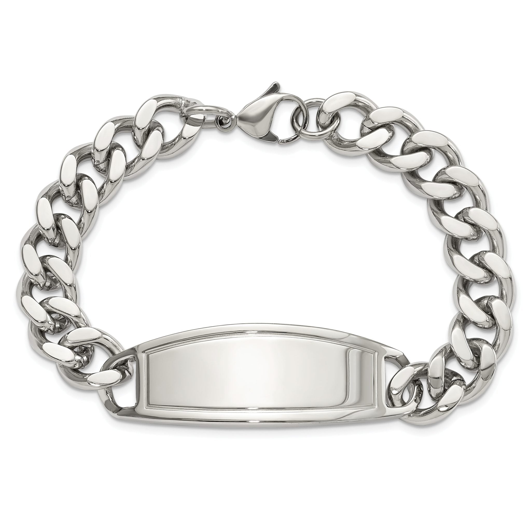 Stainless Steel Polished Curb Chain ID Bracelet for Men