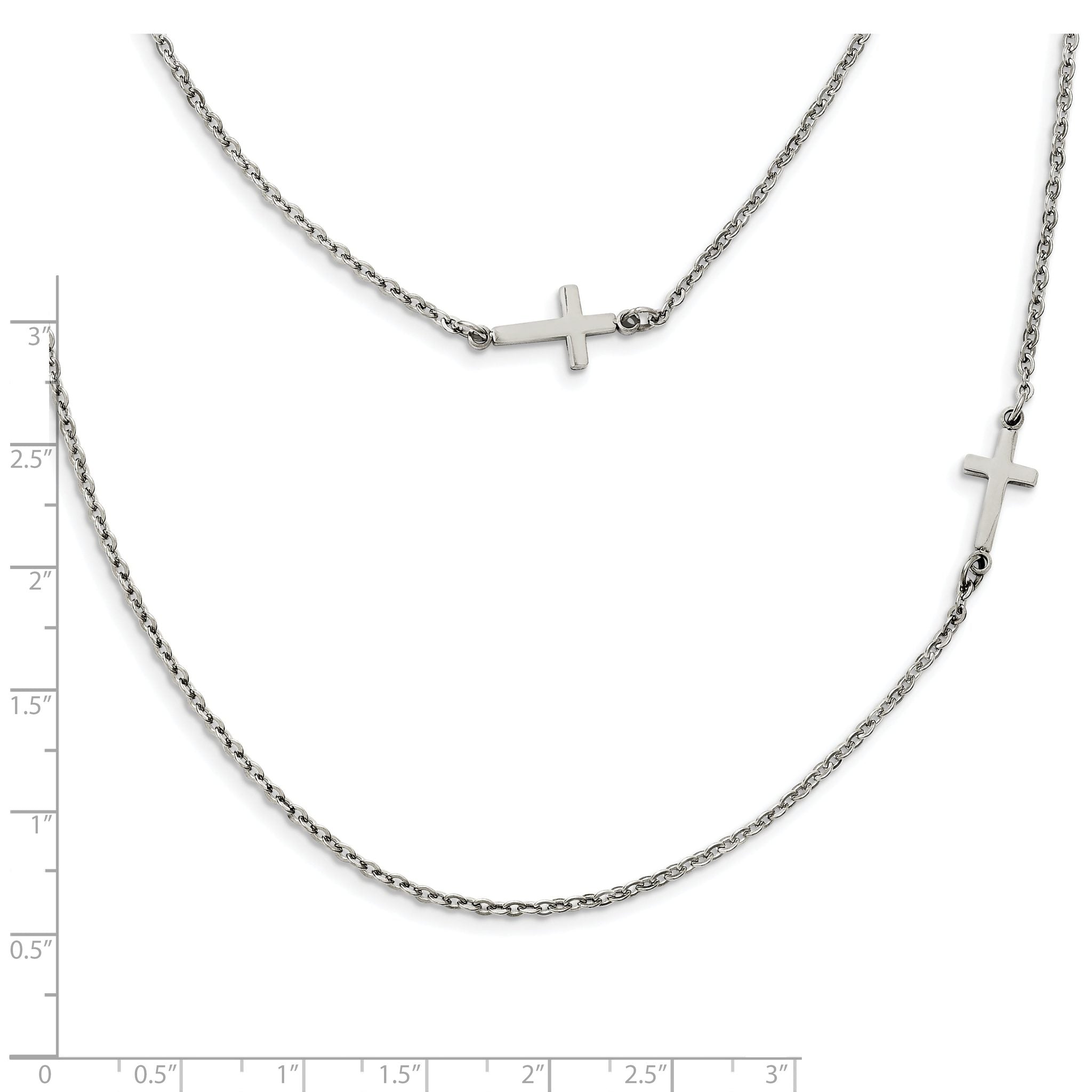 Sideways Cross Necklace in Stainless Steel, 18"
