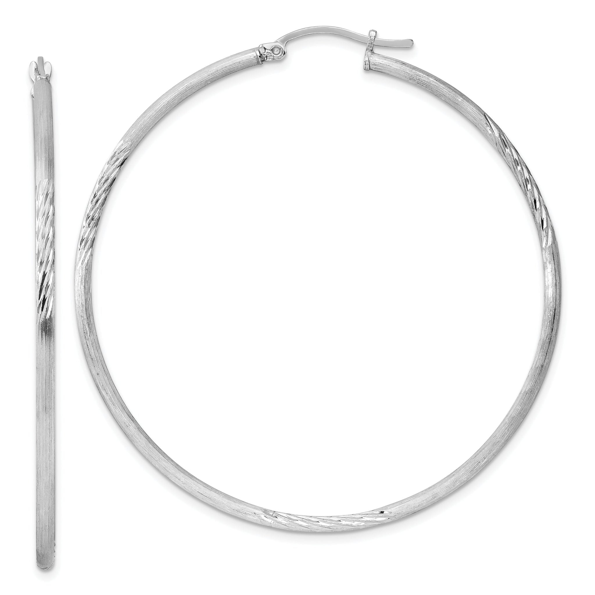 Sterling Silver Rhodium-plated 2mm Polished/Satin Diamond-cut Hoop Earrings Main image