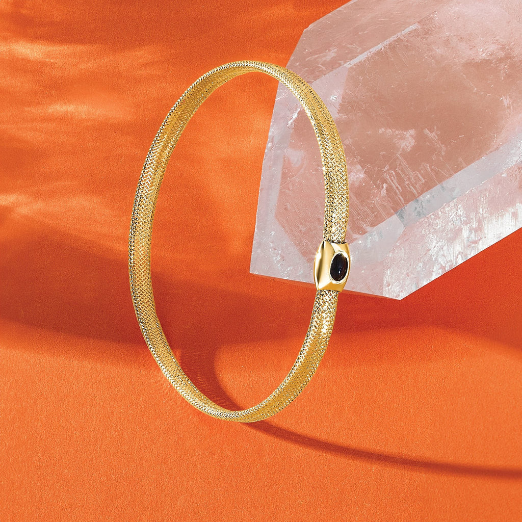 14K Polished Onyx Mesh Slip-on Stretch Bracelet