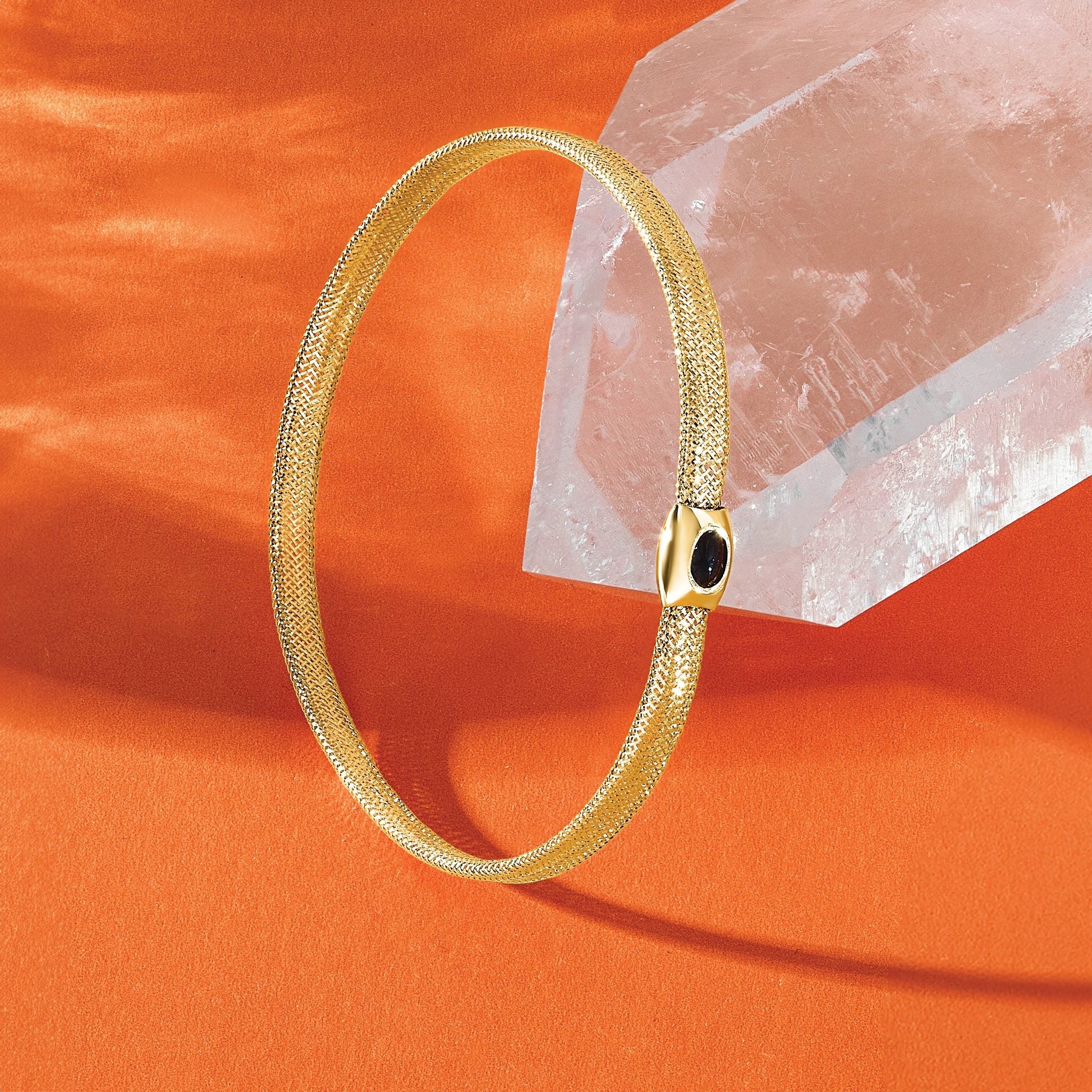 14K Polished Onyx Mesh Slip-on Stretch Bracelet