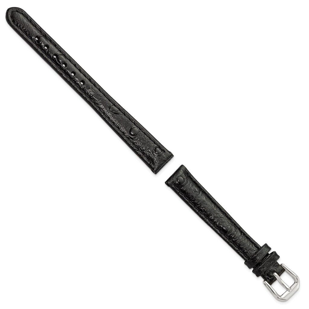 Ostrich Grain Leather Watch Band in Black, 12mm