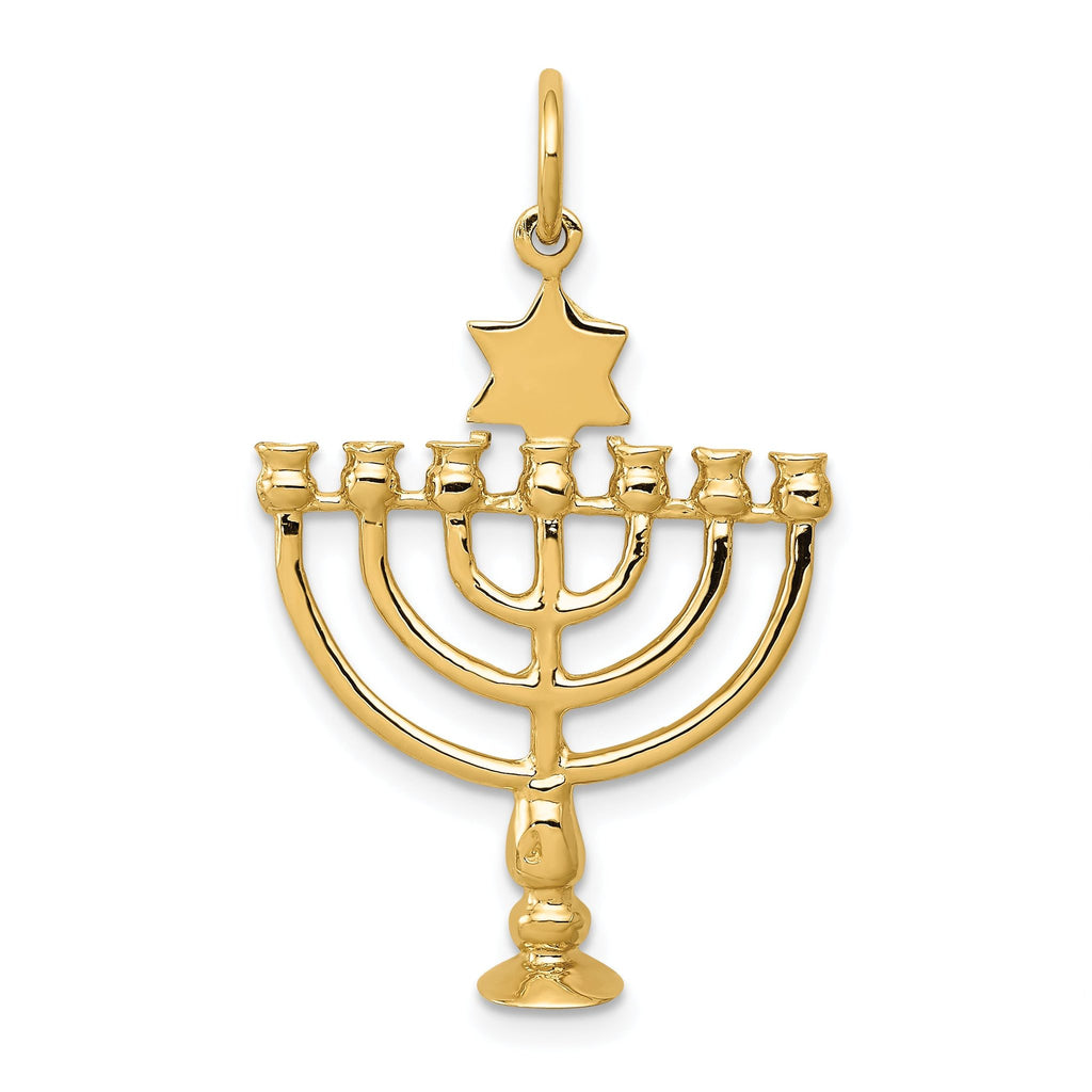 14K Gold Polished 3D Menorah Charm Elegant Themed Pendant