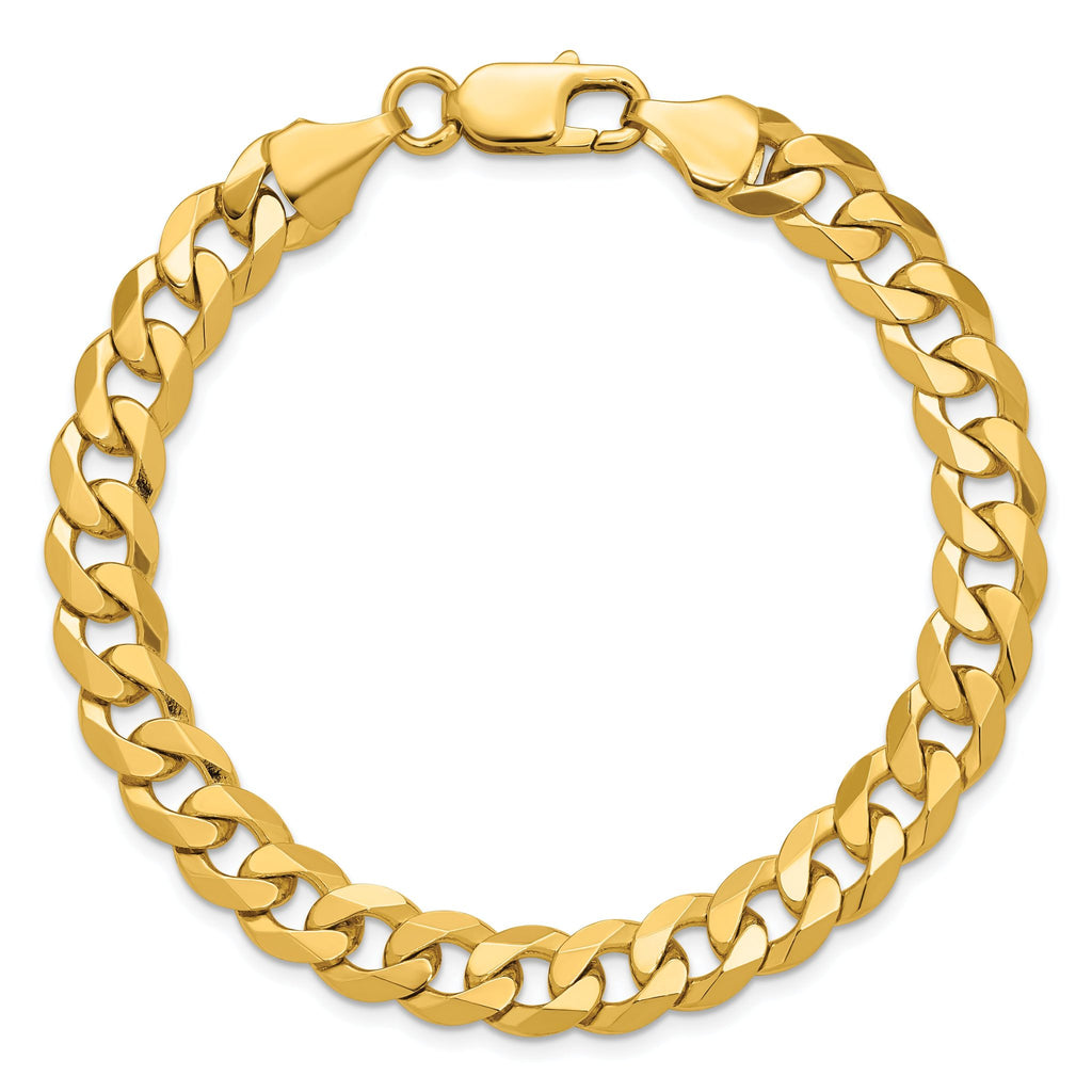 14K 8 inch 8.5mm Flat Beveled Curb with Lobster Clasp Bracelet