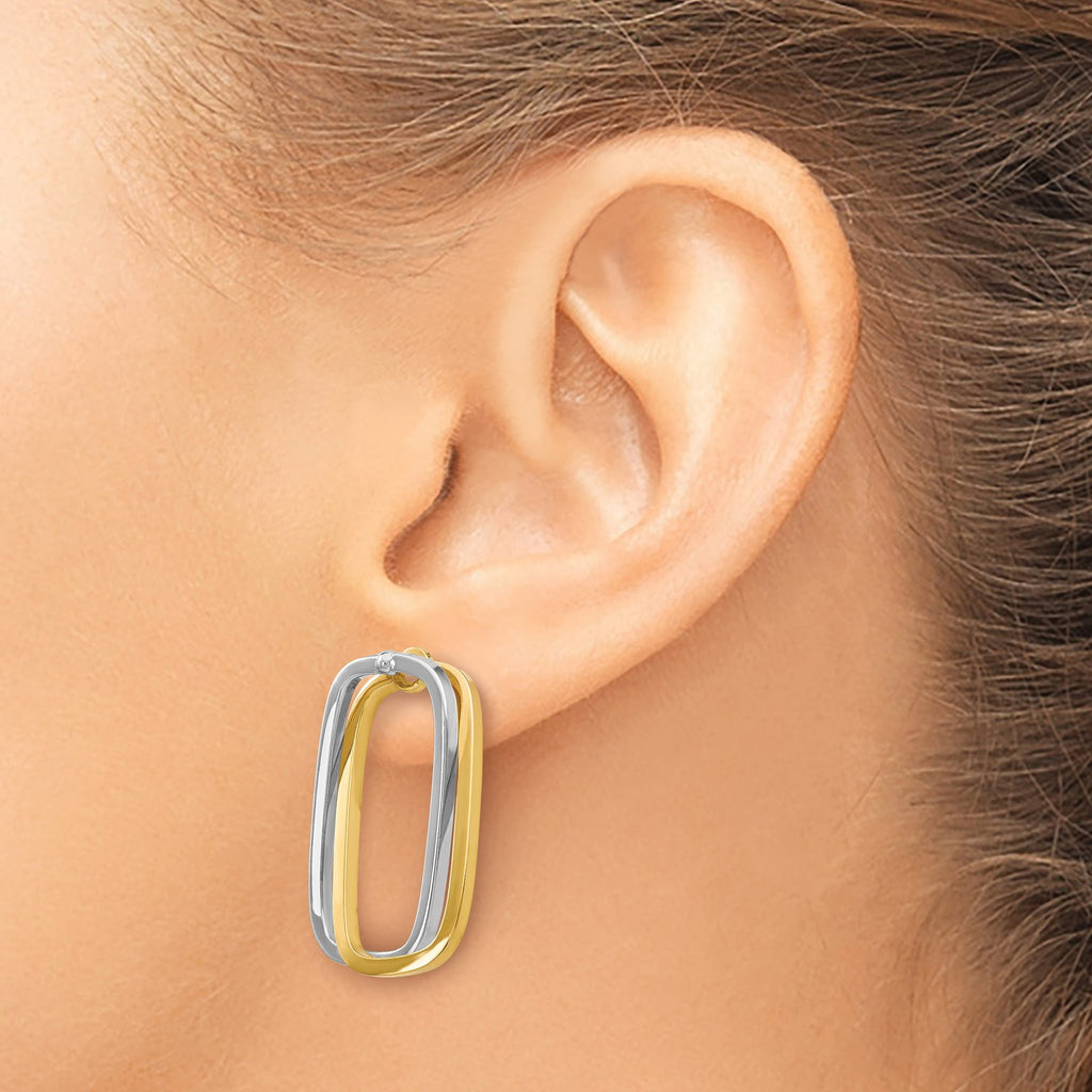 14k Two-Tone Fancy Versatile Rectangle Post Earrings