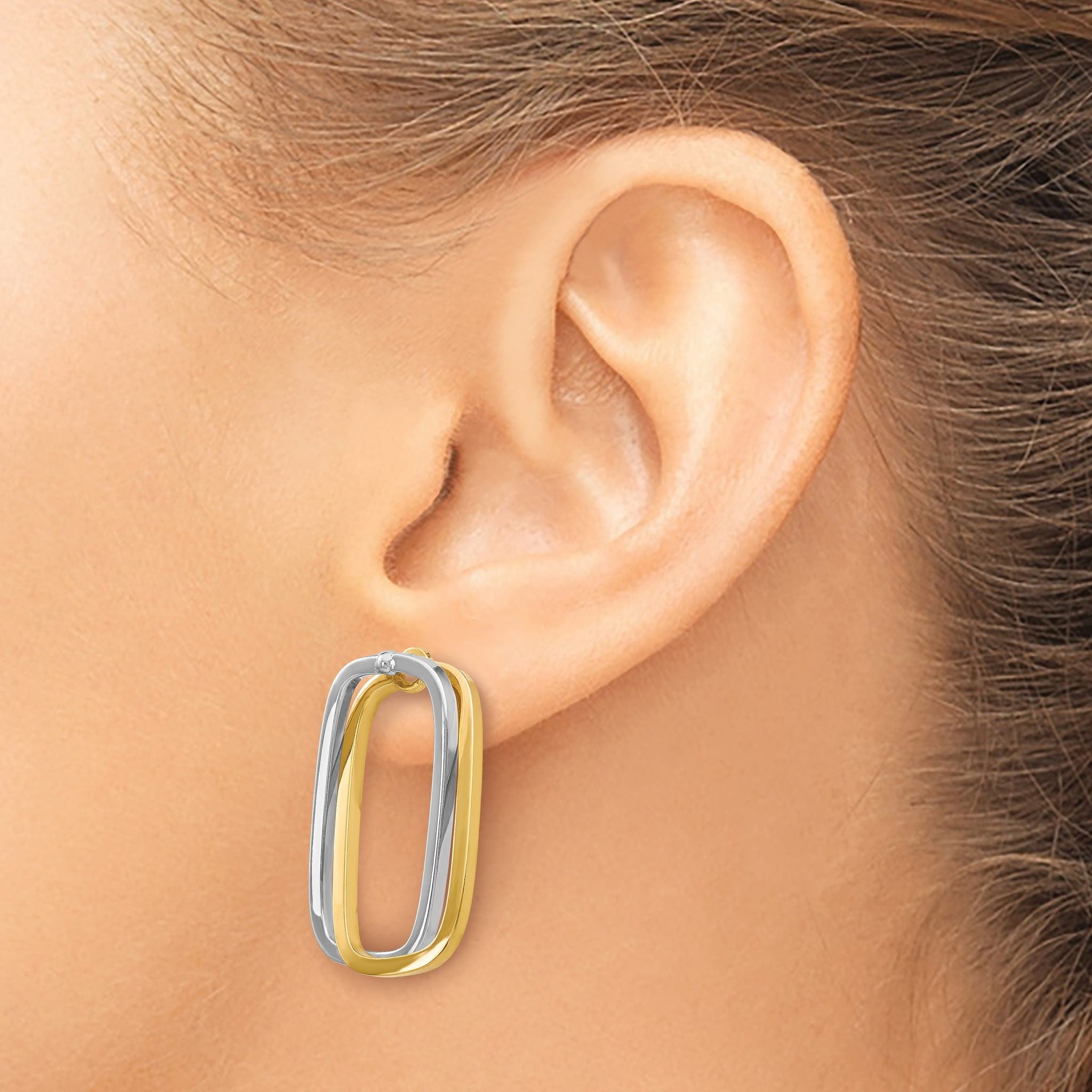 14k Two-Tone Fancy Versatile Rectangle Post Earrings