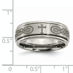 Titanium Cross Laser Unisex Wedding Band with Polished Ridged Edge