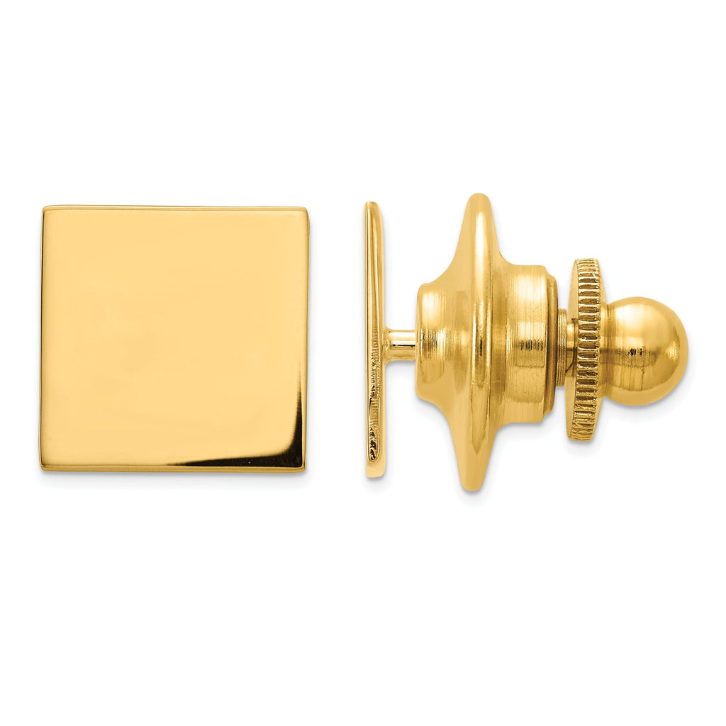 14K Gold Men's Square Tie Tac with Engravable Polished Finish