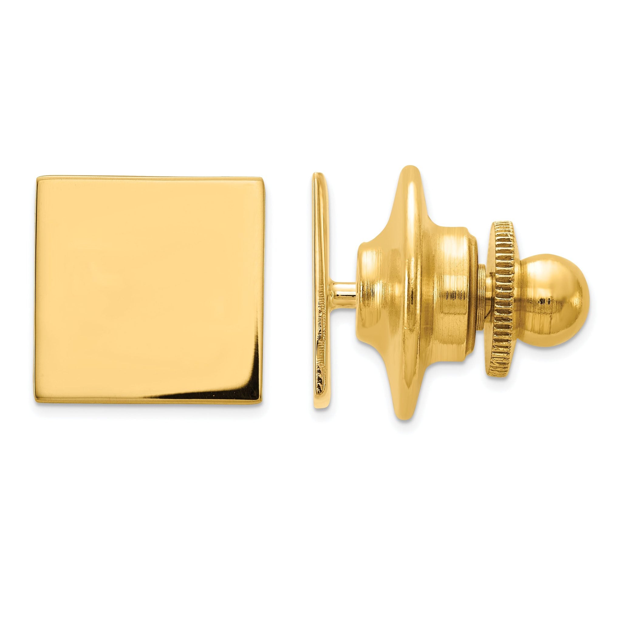 14K Gold Men's Square Tie Tac with Engravable Polished Finish