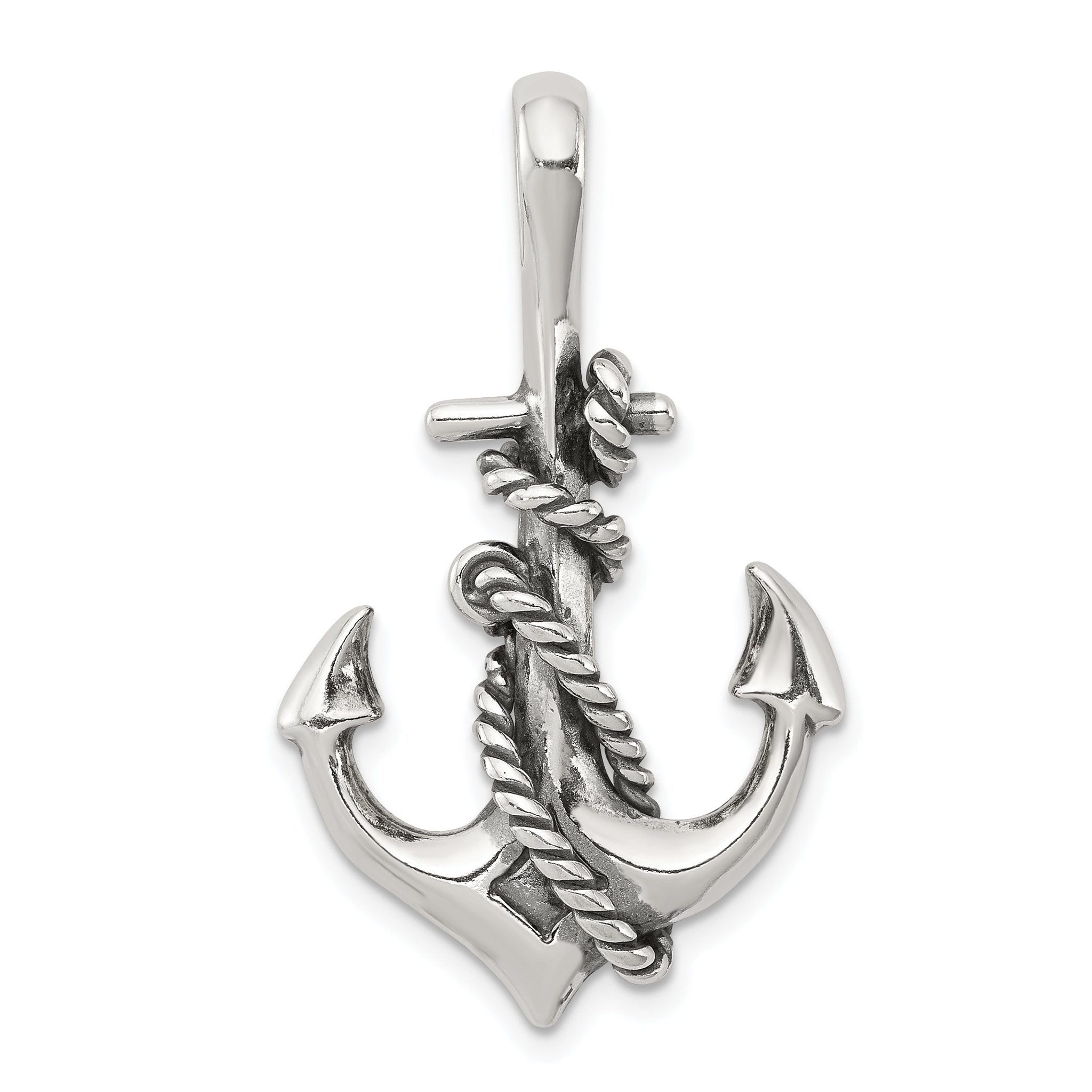 Sterling Silver 925 Men's Anchor Pendant with Antiqued Finish
