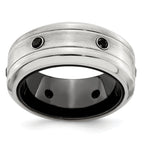 Black Spinel Wedding Band in Black Titanium & Sterling Silver, 10mm