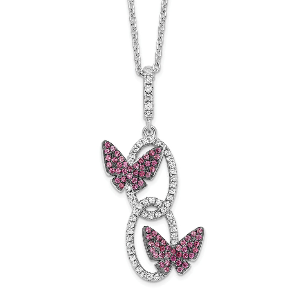 Sophia Jewelers Sterling Silver CZ Necklace with Red Butterfly Charm