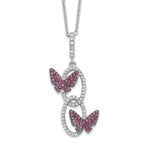 Sophia Jewelers Sterling Silver CZ Necklace with Red Butterfly Charm